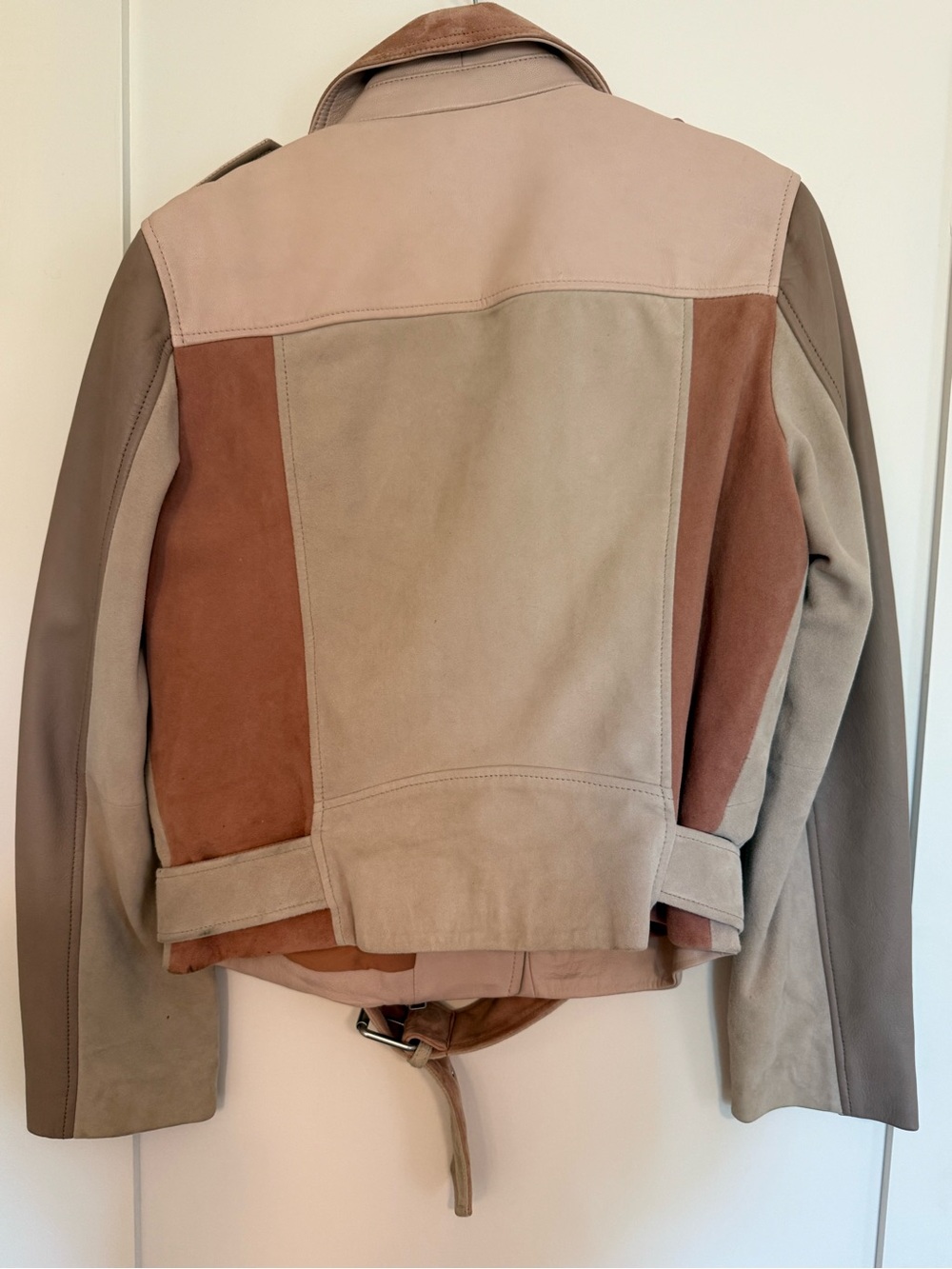 AllSaints Two-Tone Pink-Taupe Leather & Suede Biker Jacket - Picture 4 of 5